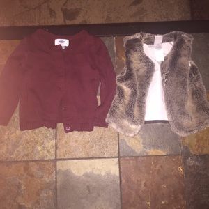 Old Navy Cardigan & Carters Fur Vest