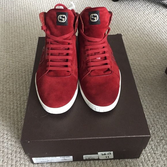 Men's Gucci deep scarlet high tops, like new