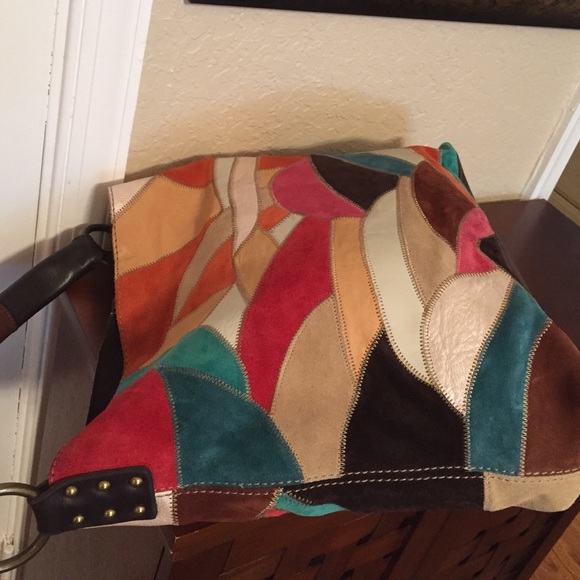 LUCKY Suede & Leather patchwork handbag. - Picture 2 of 4