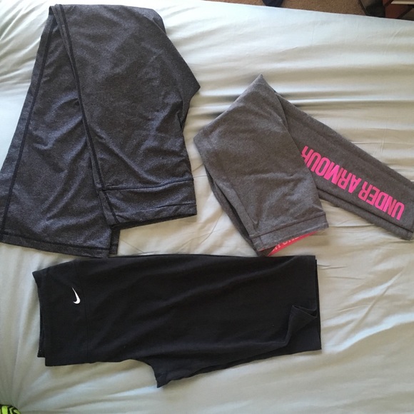 Under Armour tights, Gap fit pants and Nike Capri