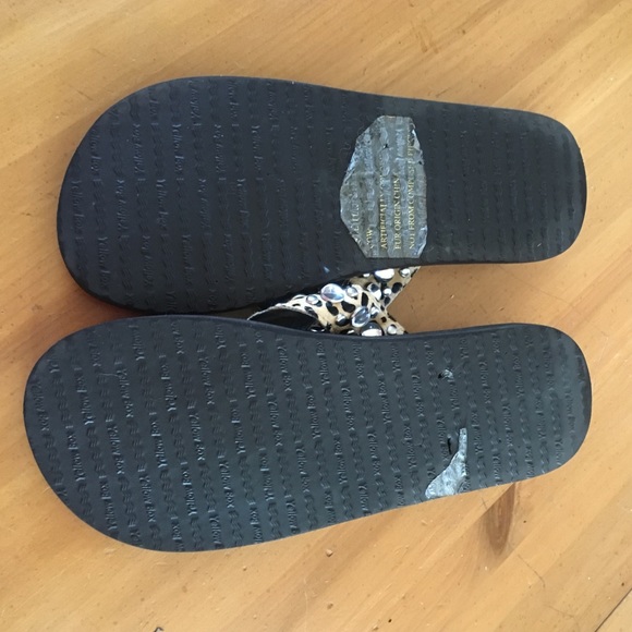 Yellow box - Brown cowhide sparkly yellow box flip flops from Katie's closet on Poshmark