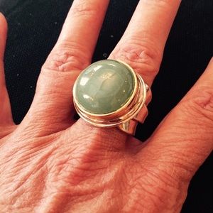 Sterling silver cabochon jade ring