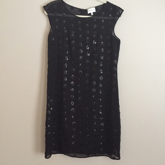 Milly Carla Black Sequin Dot Dress Size 6 - Picture 3 of 4