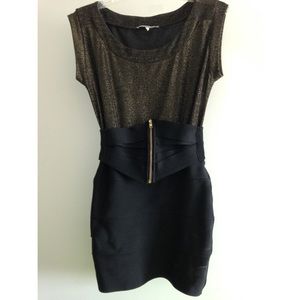 Gold sparkly and black bandage dress