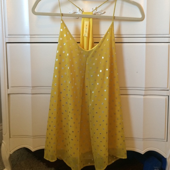 Yellow tank top with silver polka dots size small