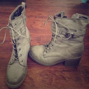 GUESS, grey small heel combat boots