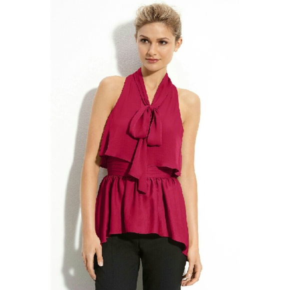 ✨BCBGMAXARIA Pink Celine Tie Neck Blouse