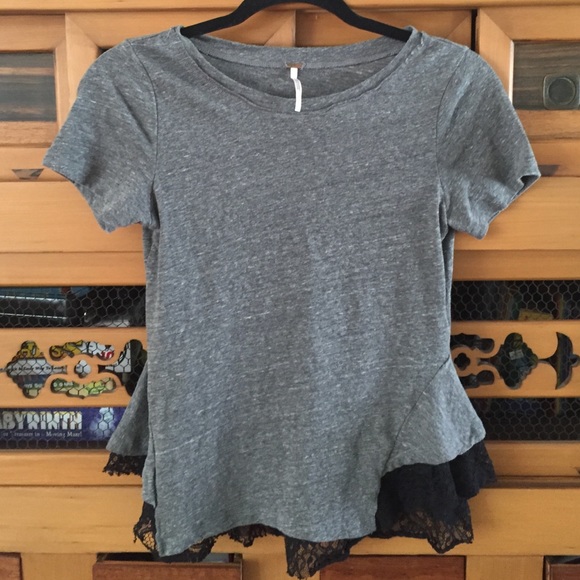 Free people cotton and lace peplum tee