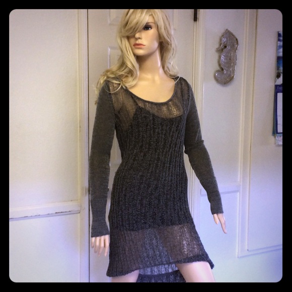 Simply Vera Wang charcoal grey sheer knit  dress