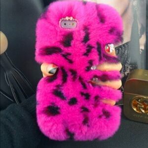 Pink leopard fur case