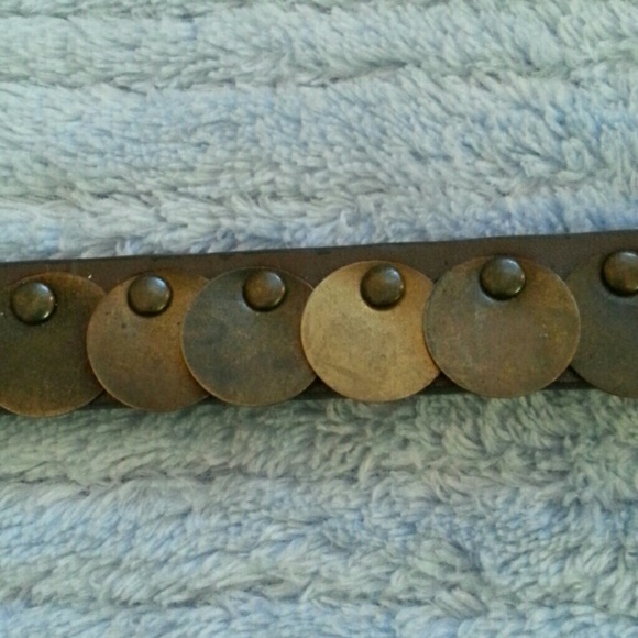 Skinny Leather Belt with Hammered Coin Detail
