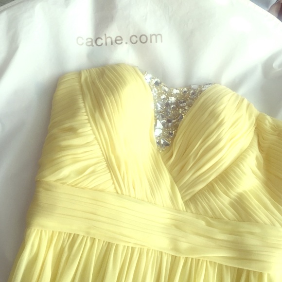 Strapless pale yellow prom dress