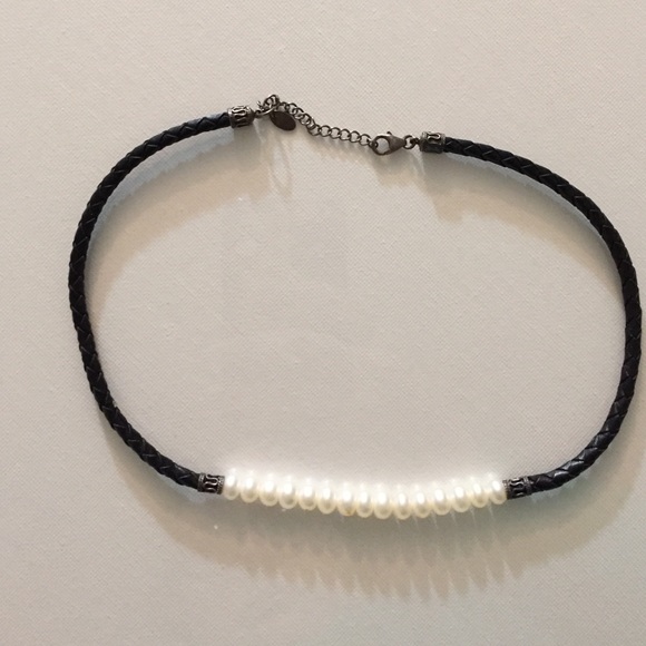 Leather and Pearl Necklace