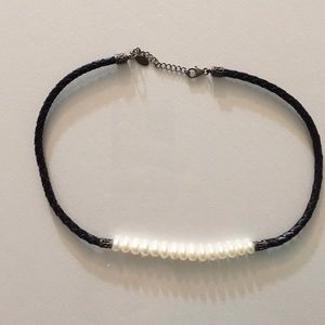 Leather and Pearl Necklace