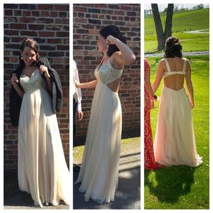Faviana prom dress, champagne