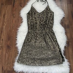 Gold Sequin Halter Dress