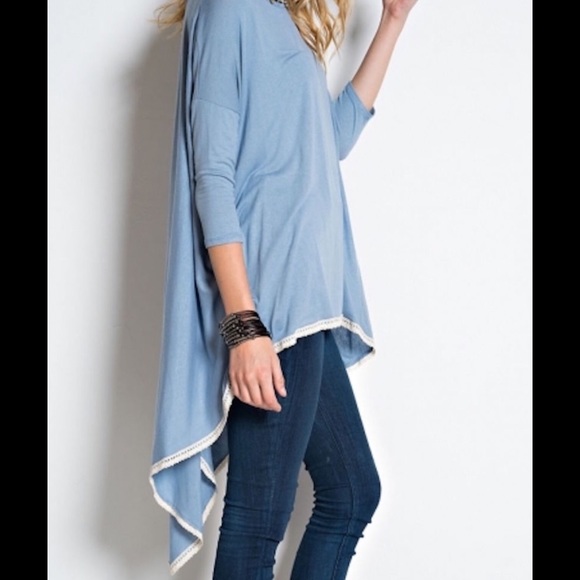 Light Blue Asymmetrical Draped Oversized Tee Top