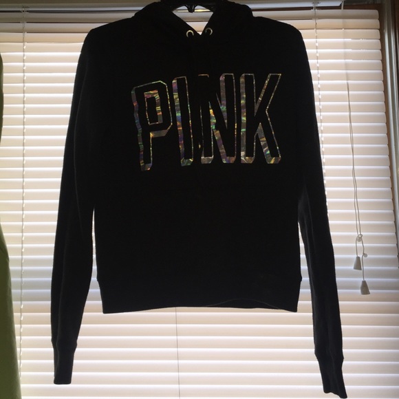 Victoria secret pink holographic black sweatshirt