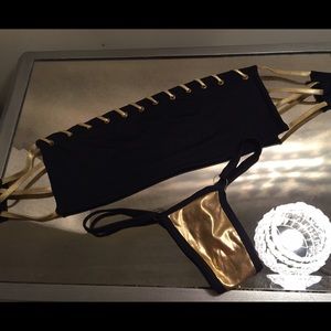 Black and gold thong bikini and bandeau play set