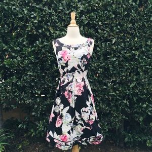 Black & Pink Fit-and-Flare Dress