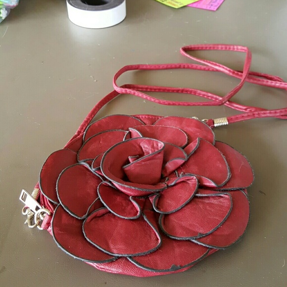 Cute petite red flower purse shoulder /wriststrap