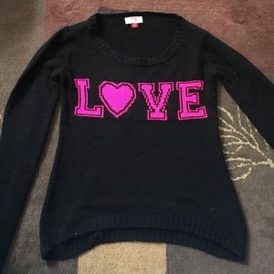 Black sweater with hot pink writing