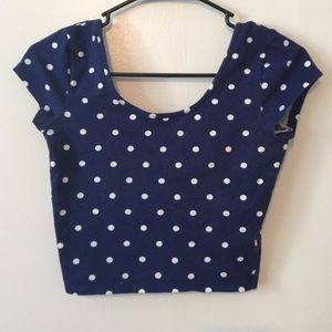navy blue & white poka dot print crop top!😍