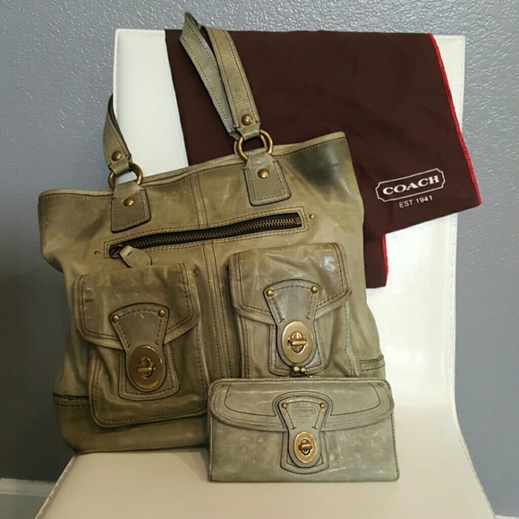 Voa check legacy distressed leather bag and wallet