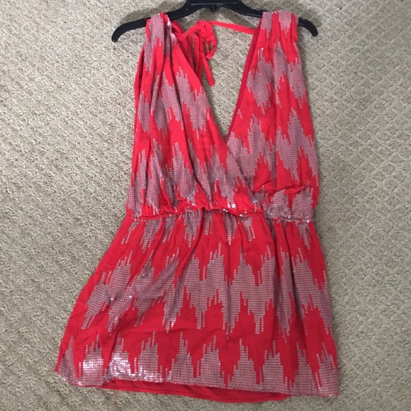 Red and silver sequin dress