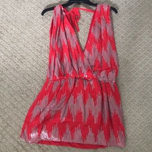 Red and silver sequin dress