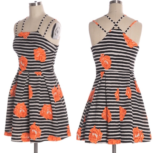 Super Fun Striped Orange Rose Dress - Picture 2 of 4