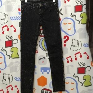 Forever 21 Black Side Studded Acid Wash Skinny
