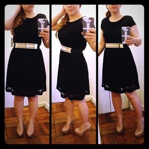 Laser Cut Hem Black Dress - Laundry by Design
