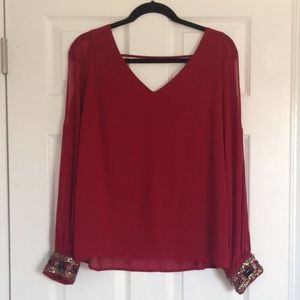Francesca's Dark Red Long Sleeve Sequin Top