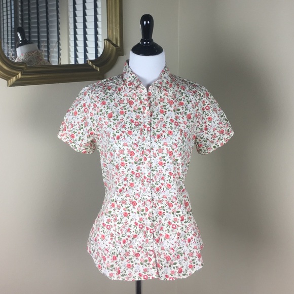 EDDIE BAUER Floral Button-Up Blouse Short Sleeve S