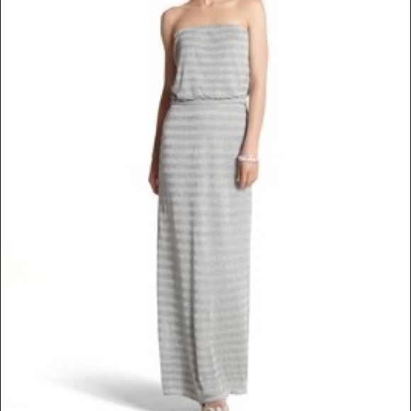 White House Black Market Dresses & Skirts - SOLD!NWT Gray metallic striped maxi dress pockets!