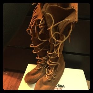 Minnetonka front lace knee hi boot