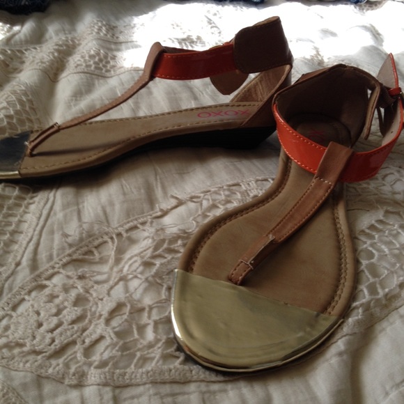 tan orange and gold sandals