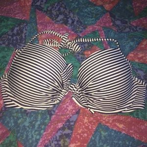 Blue and white striped bikini