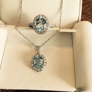 Silver set ring chain and pendant with cz