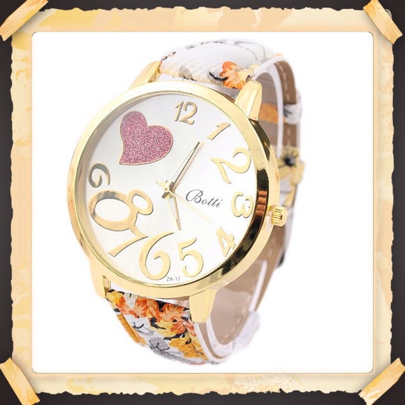 Accessories - Floral Print Sweet Heart Watch Yellow