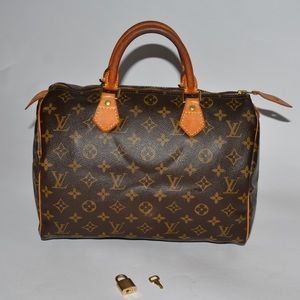 Auth Louis Vuitton Monogram Speedy 30 & lock & key