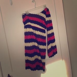 Crochet one shoulder dress.