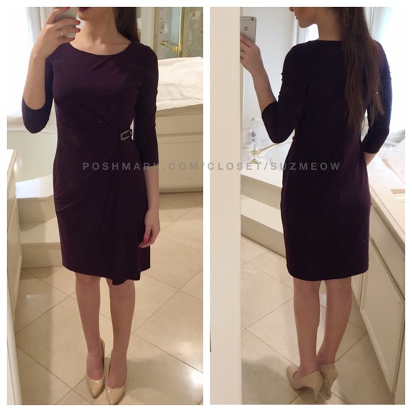Evan Picone Faux Wrap Sheath Dress in Plum Wine - Picture 2 of 3