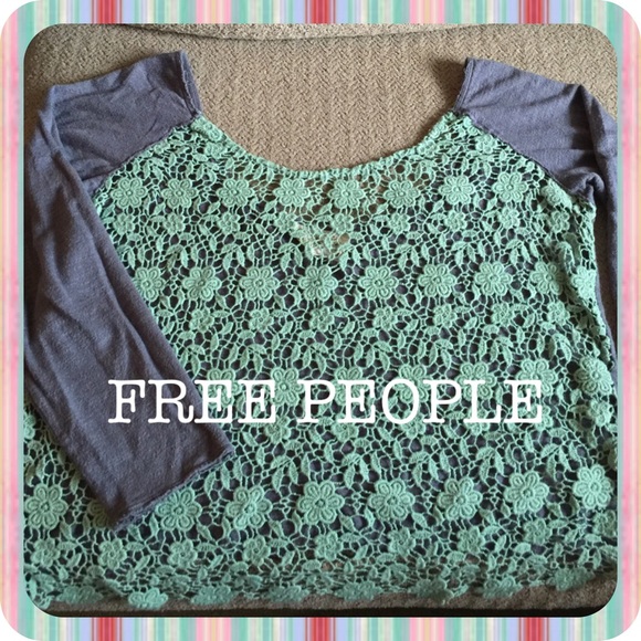 FREE PEOPLE Green and Gray 3/4 sleeve top