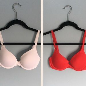 2 Victoria's Secret PINK pushup bras red white 34B
