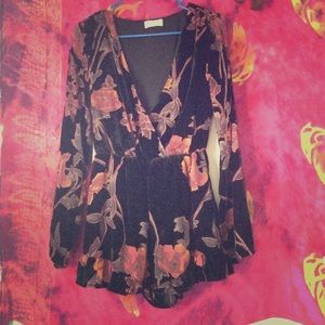 Velvet Floral Design Long Sleeve Romper
