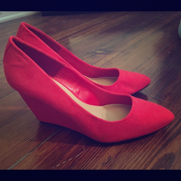 Red Faux Suede Express Wedges