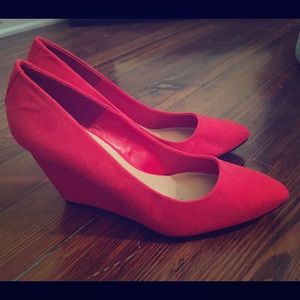 Red Faux Suede Express Wedges