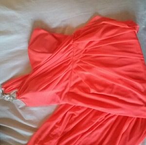Coral Strapless Prom Gown